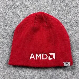 Roots 73 Beanie Unisex OS Red AMD Logo Embroidered‎ Knit Hat